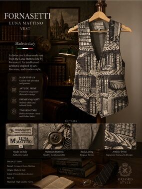 Vintage-Inspired Book Print silk Waistcoat